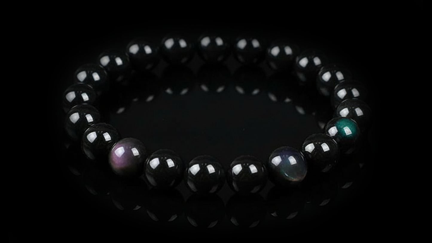 Natural Rainbow Obsidian Single Loop Bracelet 10mm