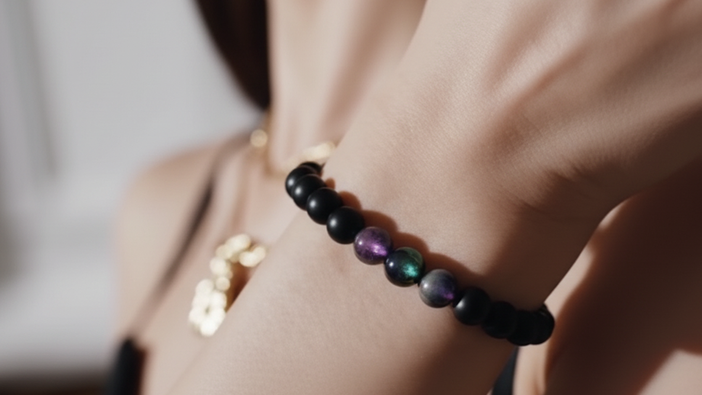 Natural Rainbow Obsidian Single Loop Bracelet 10mm