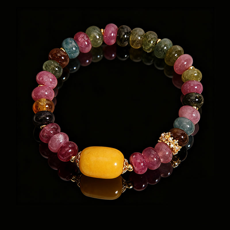 Natural Multicolor Tourmaline Abacus Beads Bracelet – Prosperity & Luck