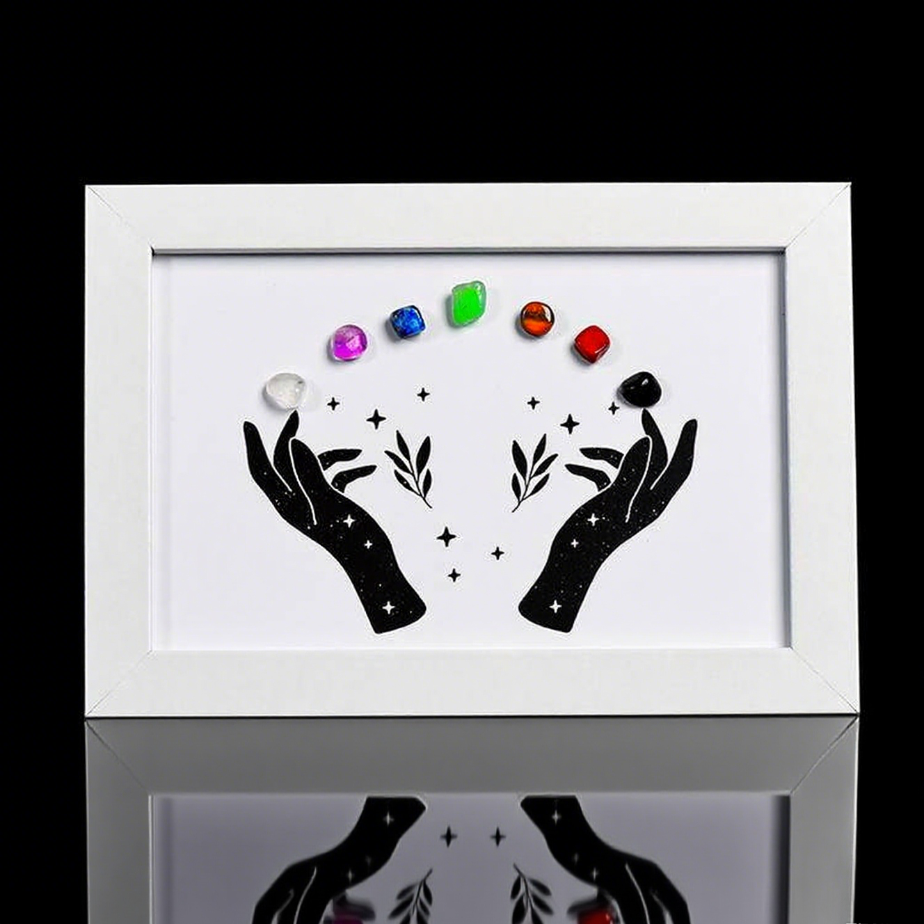 Seven Chakras Crystal Hands Frame – Rainbow Raw Stones