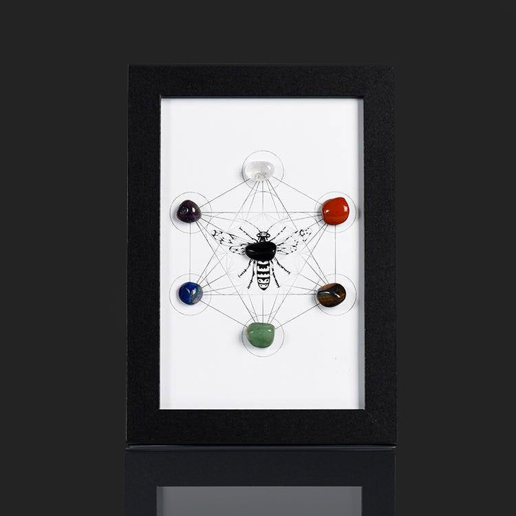 Metatron Hexagon Raw Crystal Frame/Sun & Moon Bee Frame