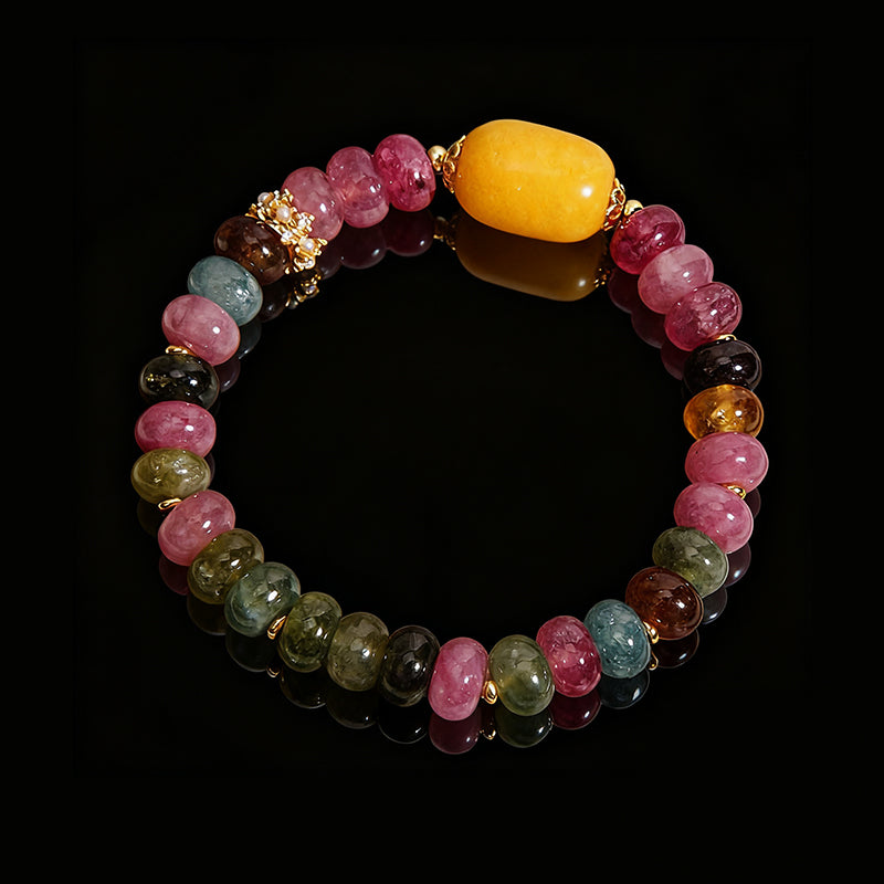 Natural Multicolor Tourmaline Abacus Beads Bracelet – Prosperity & Luck