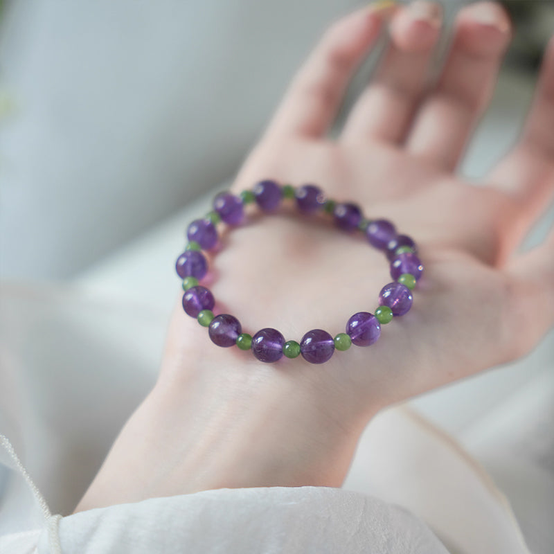Natural Amethyst & Hetian Jade Bracelet – Balance, Wisdom & Prosperity