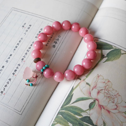 Elegant Tingxi Bracelet – Rhodochrosite & Rose Quartz for Energy & Luck