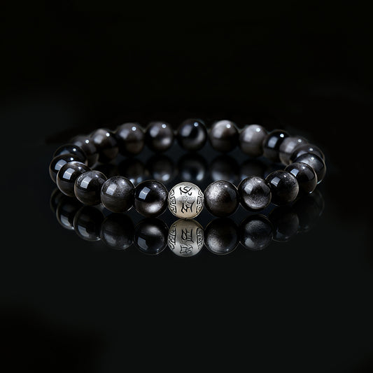 Handcrafted Obsidian Bracelet with Silver/Gold Accents – Protection & Fortune
