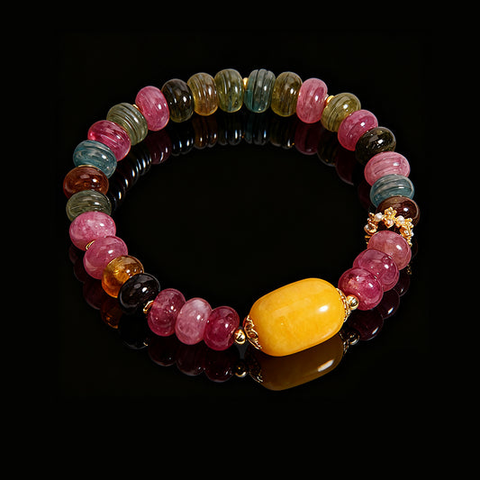 Natural Multicolor Tourmaline Abacus Beads Bracelet – Prosperity & Luck