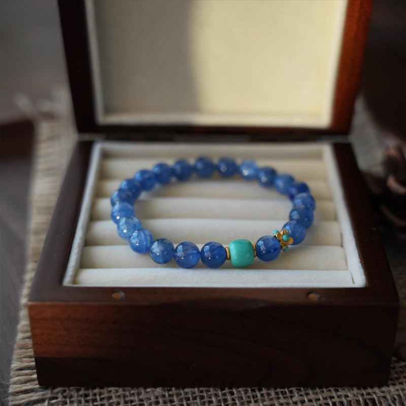 Original Chinese-Style Bracelet – Kyanite & Turquoise for Serenity & Fortune