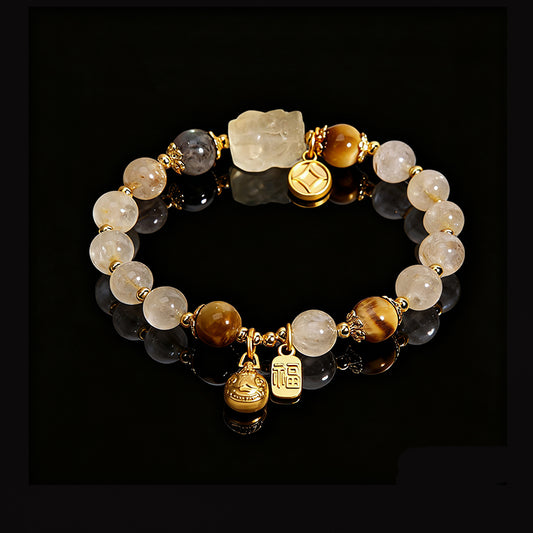 Rutilated Quartz & Tiger Eye Bracelet – Attract Wealth & Positive Energy