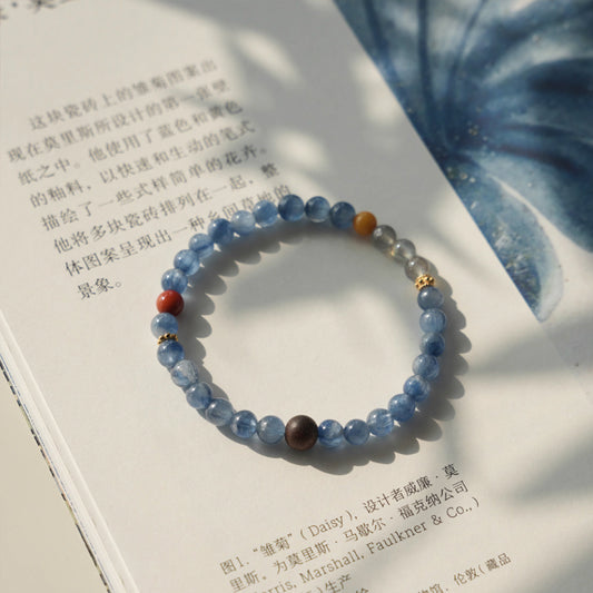 Boundless,Natural Blue Crystal, Amber, Agarwood & South Red Bracelet – Emotional Balance & Prosperity