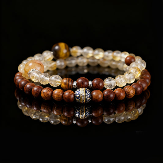 Wealth & Fortune Citrine Bracelet – Tiger Eye & Thunderwood Double Energy