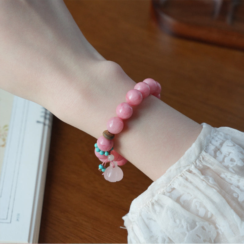 Elegant Tingxi Bracelet – Rhodochrosite & Rose Quartz for Energy & Luck