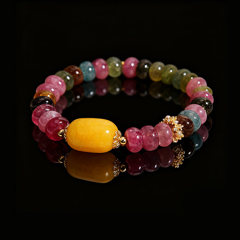 Natural Multicolor Tourmaline Abacus Beads Bracelet – Prosperity & Luck