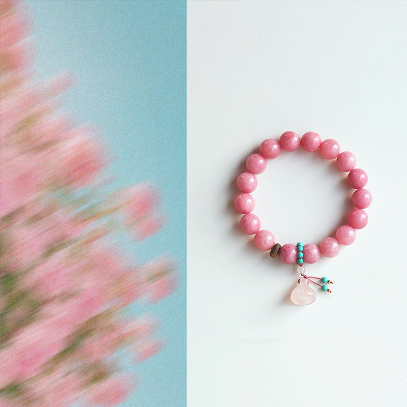 Elegant Tingxi Bracelet – Rhodochrosite & Rose Quartz for Energy & Luck