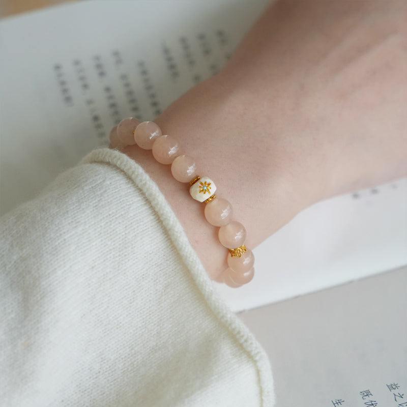 Original Chinese-Style Bracelet – Pink Chalcedony with Mammoth Ivory