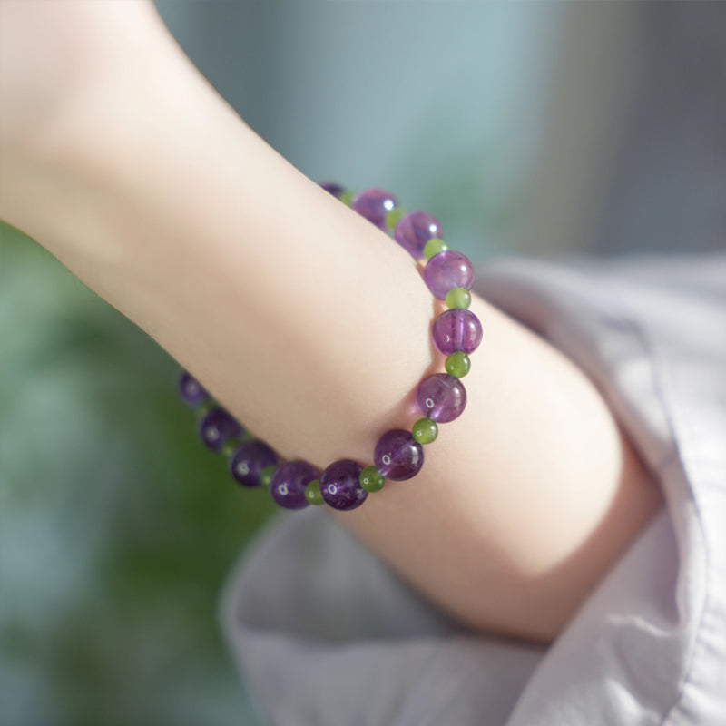 Natural Amethyst & Hetian Jade Bracelet – Balance, Wisdom & Prosperity