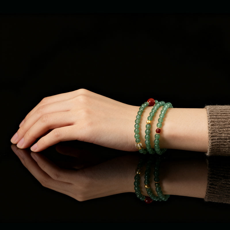 Original Chinese-Style Gemstone Jewelry – Strawberry Quartz & Green Crystal Harmony