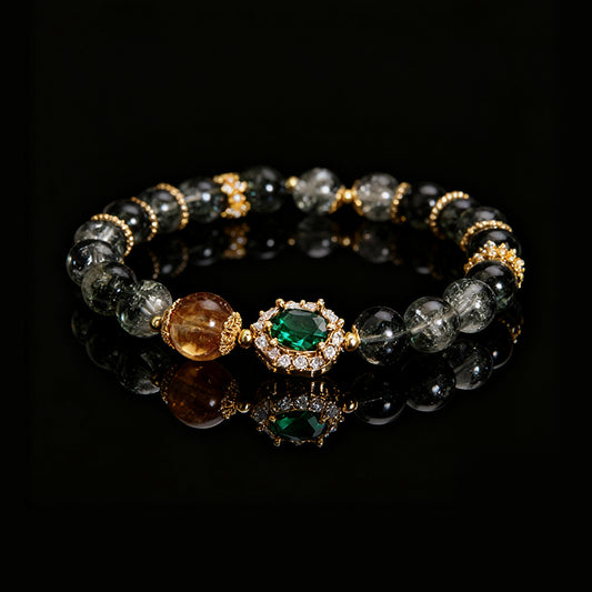 Green Phantom & Rutilated Quartz Bracelet – Modern Luxury for Women