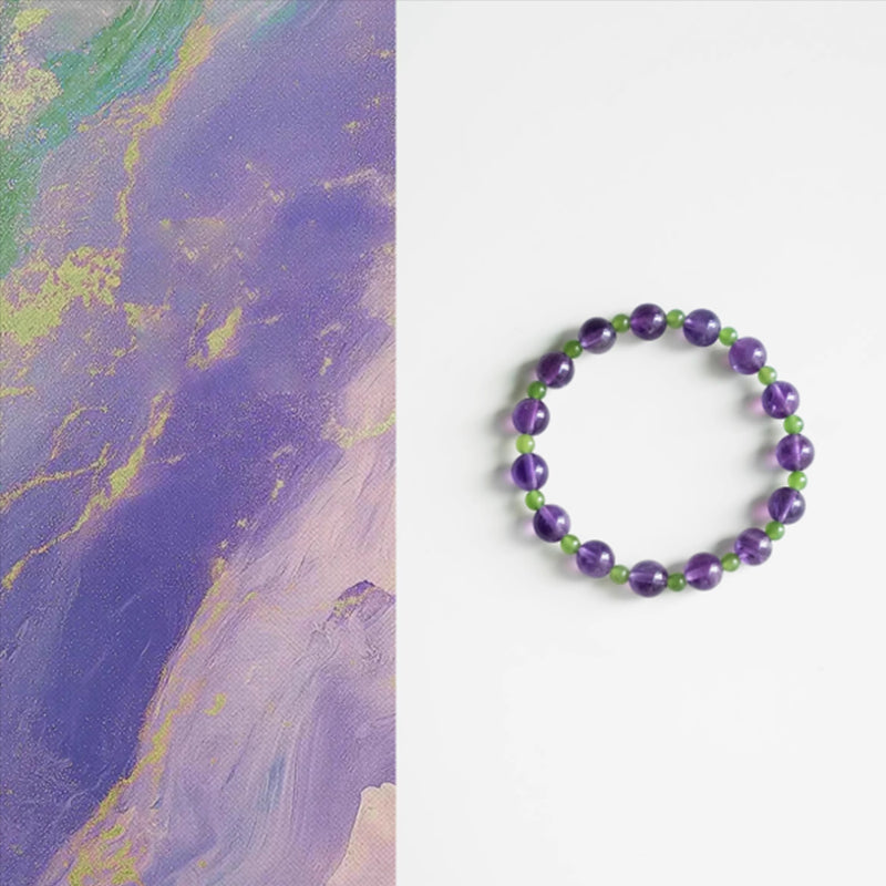 Natural Amethyst & Hetian Jade Bracelet – Balance, Wisdom & Prosperity