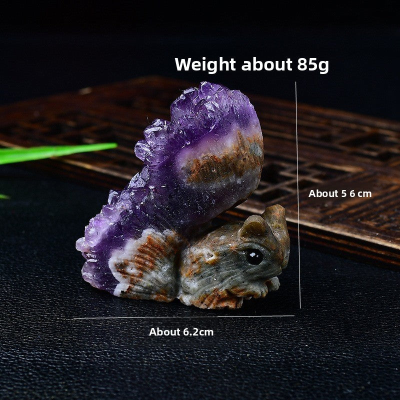 Uruguay Crystal Ornament Natural Amethyst Cluster Little Squirrel Ornament Chrysanthemum Crystal Raw Stone Carving Home Living Room