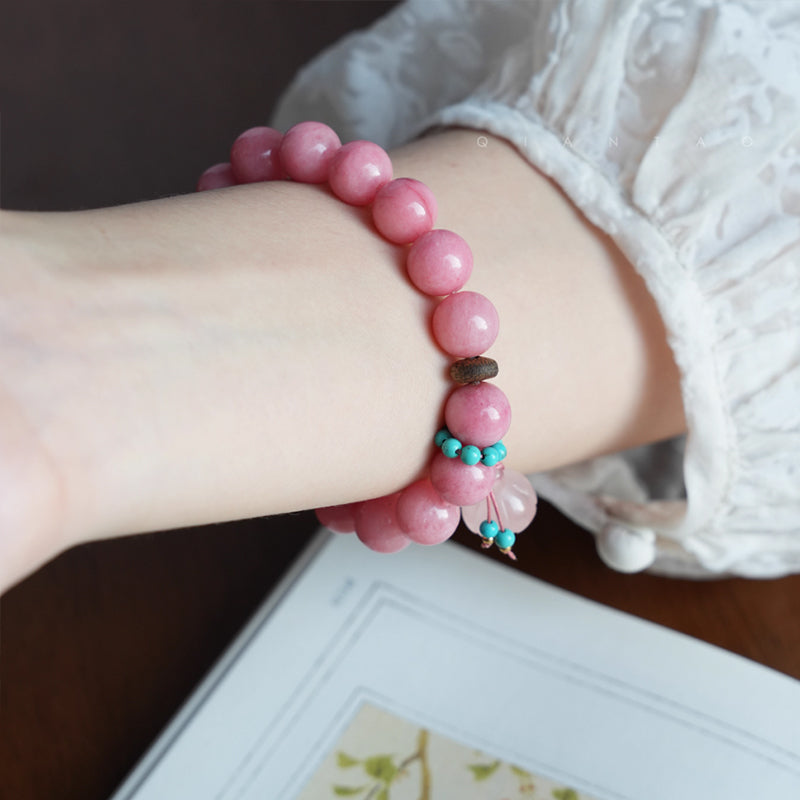 Elegant Tingxi Bracelet – Rhodochrosite & Rose Quartz for Energy & Luck
