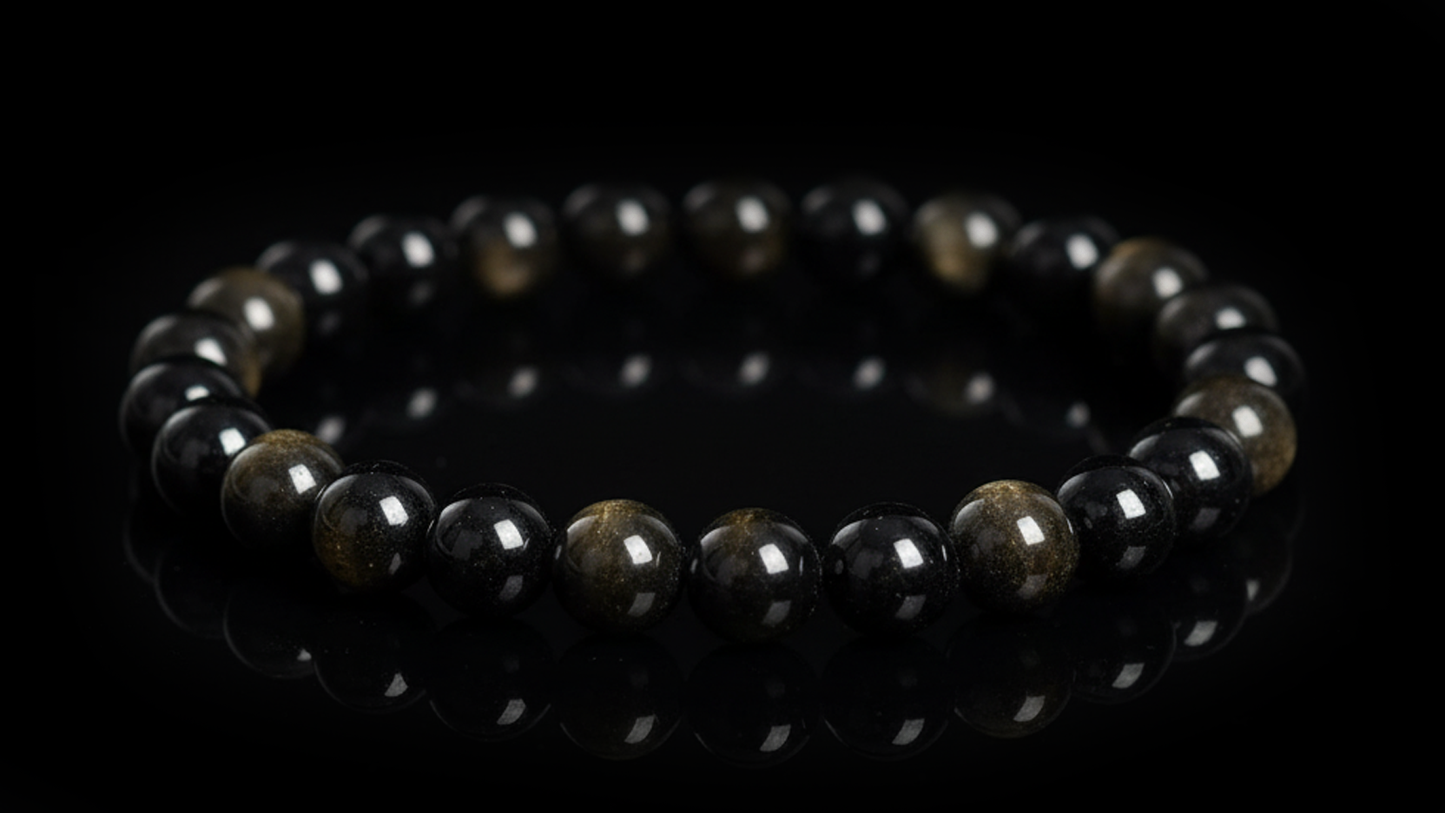 Radiant Eclipse,Gold Obsidian Energy Crystal Bead Bracelet 8mm