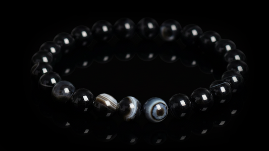 Night Guardian,Black Agate Energy Crystal Bead Bracelet 8mm
