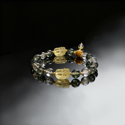 Green Phantom Crystal Bracelet with Gold Pixiu – Attract Wealth & Protection