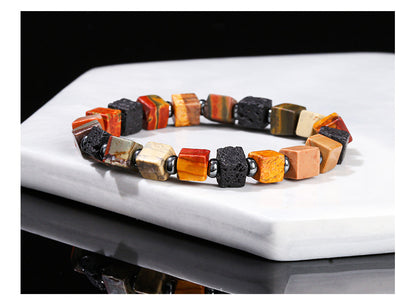 Red Turquoise & Volcanic Stone Square Bracelet