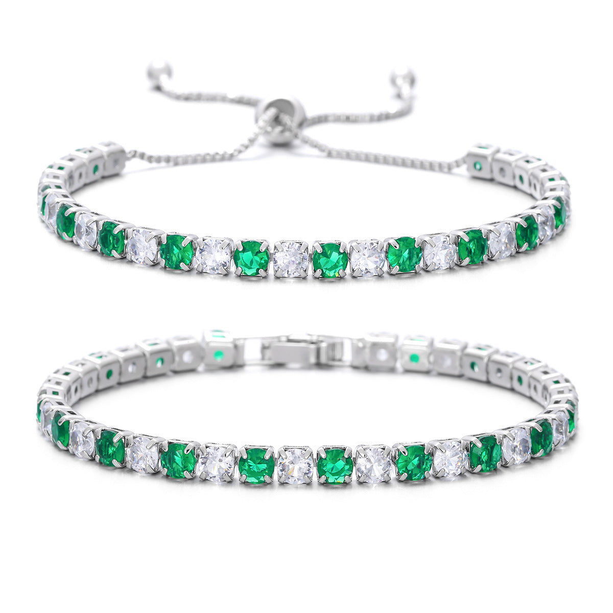 Colorful Zircon Tennis Bracelet Set – White Gold Finish