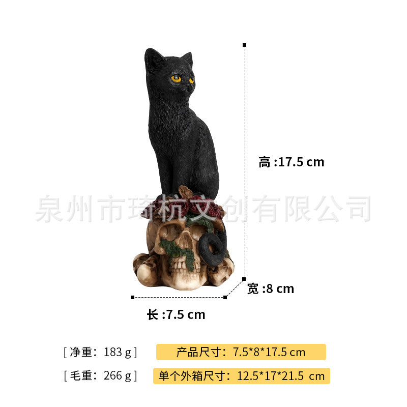 New Mysterious Dark Style Skull Animal Cat and Crow Statue Resin Craft Home Decoration