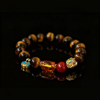Original Chinese-Style Amber Tiger Eye Bracelet – Wealth & Protection