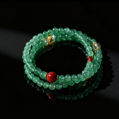 Original Chinese-Style Gemstone Jewelry – Strawberry Quartz & Green Crystal Harmony