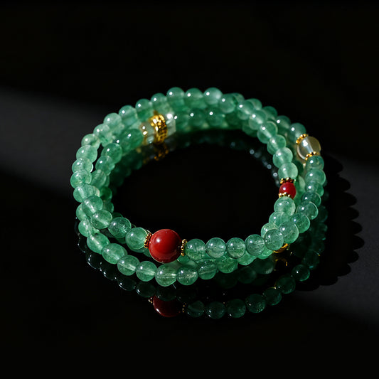 Original Chinese-Style Gemstone Jewelry – Strawberry Quartz & Green Crystal Harmony