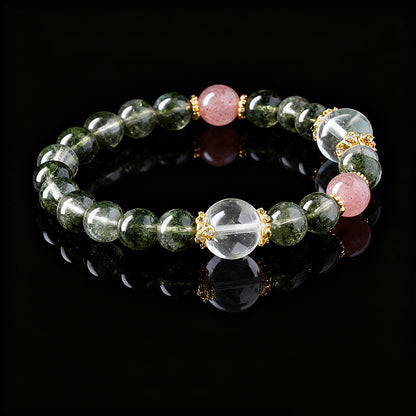 Handcrafted Green Phantom Bracelet with Strawberry Quartz – Positive Energy & Fortune