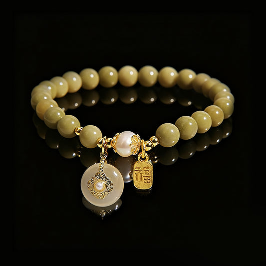 Avocado Chalcedony Bracelet – Peace Pendant & Fortune Beads for Women