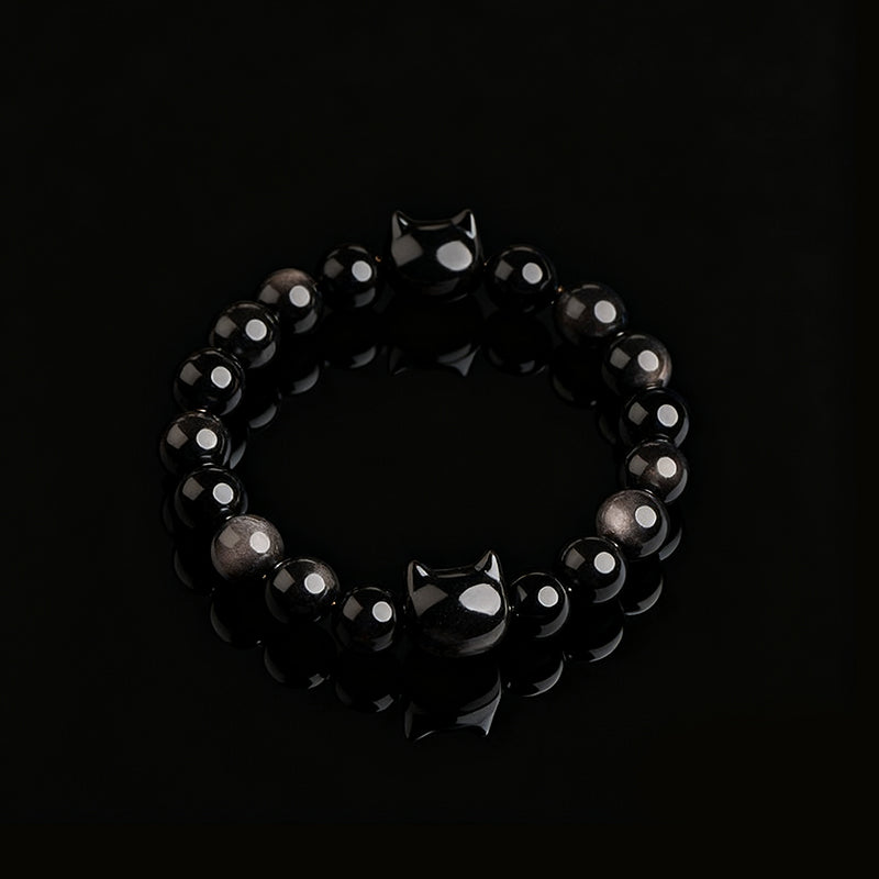 Natural Black Obsidian Bracelet – Six-Word Mantra for Protection & Love