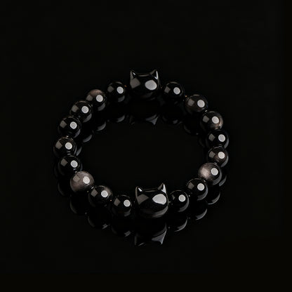 Natural Black Obsidian Bracelet – Six-Word Mantra for Protection & Love