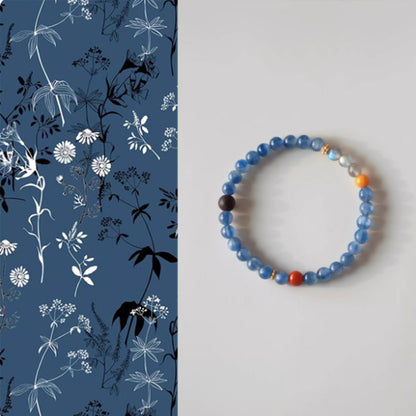 Boundless,Natural Blue Crystal, Amber, Agarwood & South Red Bracelet – Emotional Balance & Prosperity