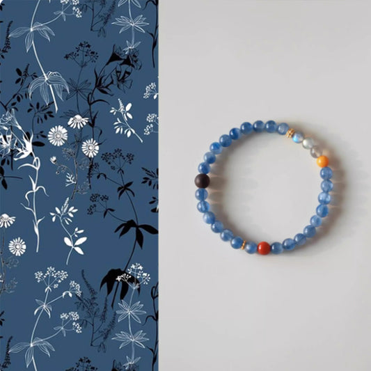 Boundless,Natural Blue Crystal, Amber, Agarwood & South Red Bracelet – Emotional Balance & Prosperity