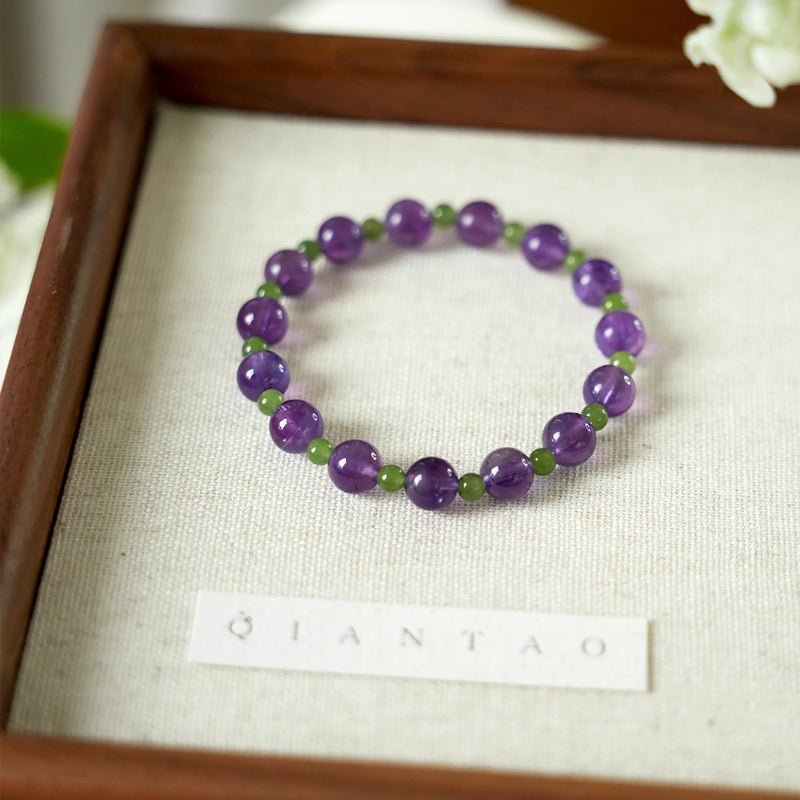 Natural Amethyst & Hetian Jade Bracelet – Balance, Wisdom & Prosperity