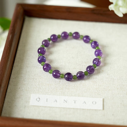 Natural Amethyst & Hetian Jade Bracelet – Balance, Wisdom & Prosperity