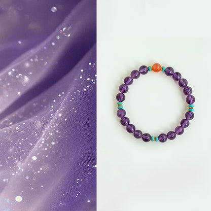 Natural Amethyst, Turquoise & Red Agate Bracelet – Harmony & Light