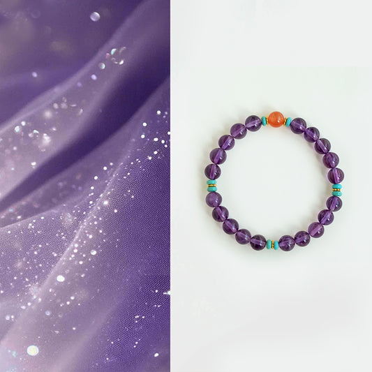 Natural Amethyst, Turquoise & Red Agate Bracelet – Harmony & Light