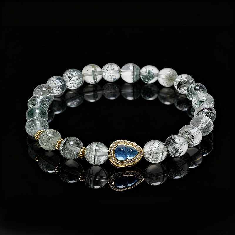 Natural Green Phantom & Blue Sapphire Gourd Bracelet – Abundance & Prosperity