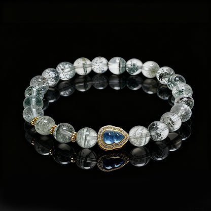 Natural Green Phantom & Blue Sapphire Gourd Bracelet – Abundance & Prosperity