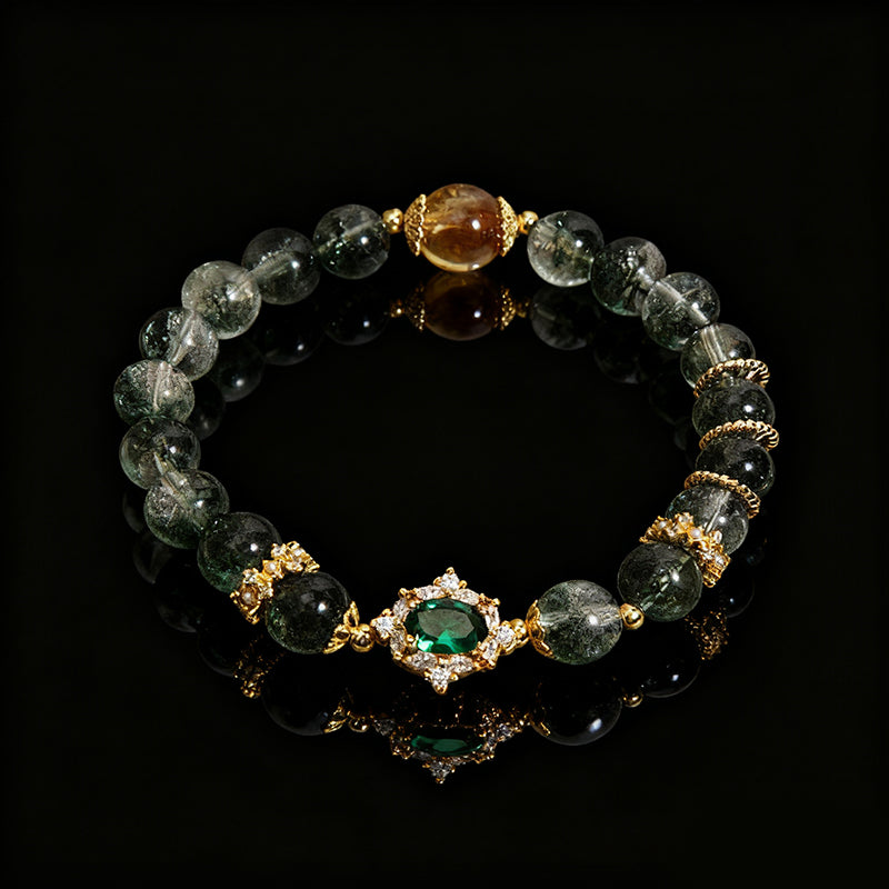 Green Phantom & Rutilated Quartz Bracelet – Modern Luxury for Women