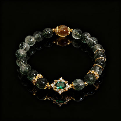 Green Phantom & Rutilated Quartz Bracelet – Modern Luxury for Women