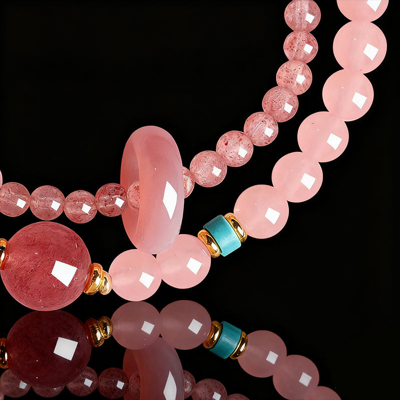 Natural Strawberry Quartz Fortune Bead Bracelet – Twin-Strand Design