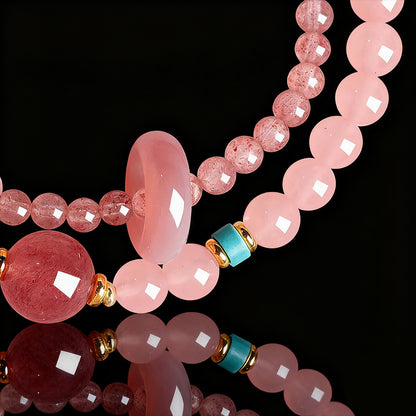 Natural Strawberry Quartz Fortune Bead Bracelet – Twin-Strand Design