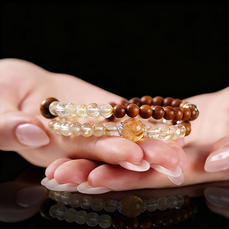 Wealth & Fortune Citrine Bracelet – Tiger Eye & Thunderwood Double Energy